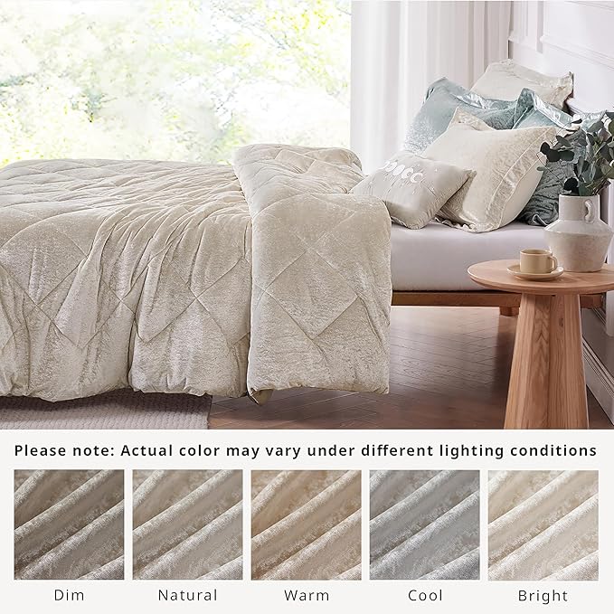Intelligent Design Twin Comforter Set Velvet Comforters Twin Bedding Reversible, All Season, Diamond Quilted Bedding Microfiber Twin Size Comforters, Felicia, Twin/Twin XL, Champagne 3 Piece