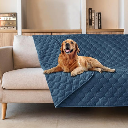 gogobunny 3X Stronger Waterproof Pet Blanket, Scratch Proof Furniture Protector for Dogs Cats, Reversible Cover 52x82 Inch, Dark Blue