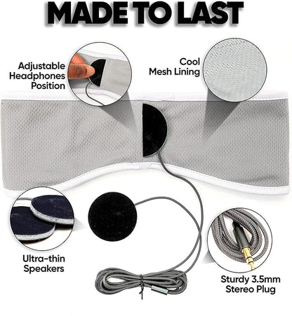 CozyPhones Sleep Headphones - Over Ear Headphones from Ultra Thin Cool Mesh Wired for Side Sleepers, Meditation, Running, Laptop, and Phone - White