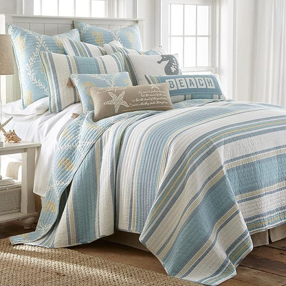 Levtex Home - Kailua Euro Sham - Seahorses - Blue Taupe and Cream - Euro Sham (26x26in.), No Insert - Cotton