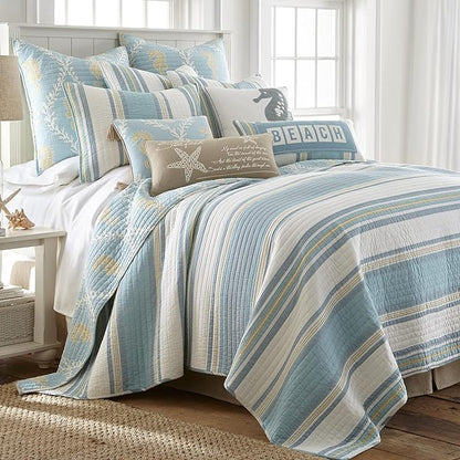 Levtex Home - Kailua - Decorative Pillow (12x24in.) - Beach - Teal, Blue, Taupe, Cream - Feather Filled