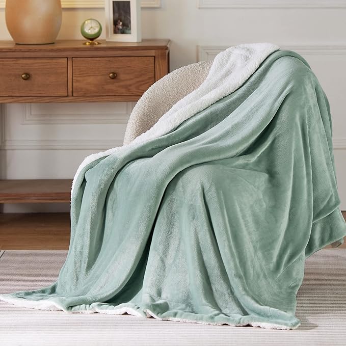 Bedsure GentleSoft Sherpa Fleece Throw Blanket Twin Size for Couch - Thick and Warm Throw for Women and Men, Soft Fuzzy Plush Twin Blanket for Winter, Non-Heated, Sage Green, 60x80 Inches