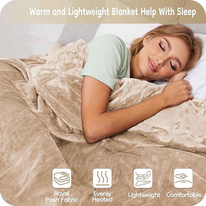 Electric Heated Blanket Full Size 72"×84", Breathable & Luxurious Flannel, Soft Warm Gift with Over-Heat Protection, 4 Heating Levels & 10 H Auto Shut Off, Machine Washable, Light Brown