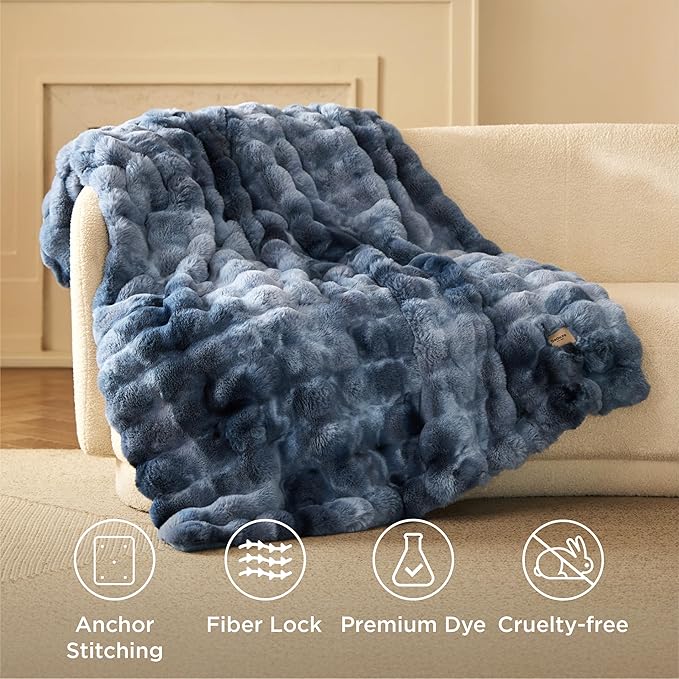 Bedsure GentleSoft Fluffy Fuzzy Tie-dye Blue Throw Blanket, Soft Cozy Fleece Faux Fur Blanket for Couch, Navy Blue Room Decor Minky Velvet Bed Cover, Thick Warm Plush Women Men Birthday Gifts