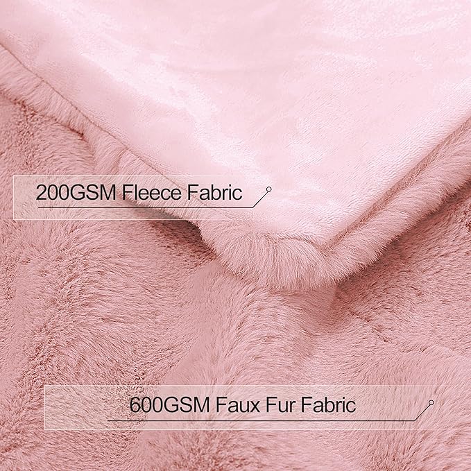 Touchat Luxury Faux Rabbit Fur Throw Blanket for Couch,Super Heavy Warm Cozy Blanket for Sofa Bedroom Living Room,Ultra Soft Fluffy Reversible Plush Blanket for Home Decor Gifts,Pink
