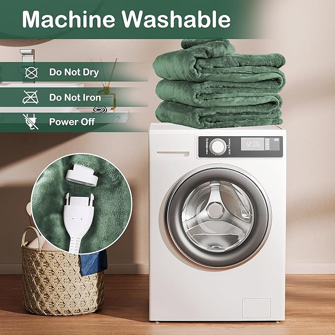 Electric Heated Blanket Queen Size 84"x90", Soft Plush Microplush for Bed, Dual Controllers & Heating Zones, 10Hs Auto Off & 4 Heating Levels, Machine Washable, Gifts for Family-Sage Green
