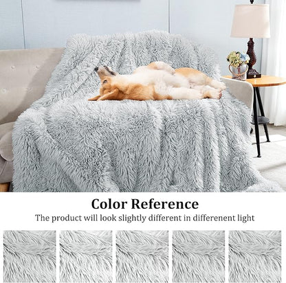 JONIYEAR Extra Large Decorative Fluffy Faux Fur Blanket Full Size 71" x 80",Soft Luxury Lightweight Furry Blankets,Accent Cozy Shaggy Plush Fuzzy Blankets for Bed Couch,Thick Warm Winter Blanket, Grey