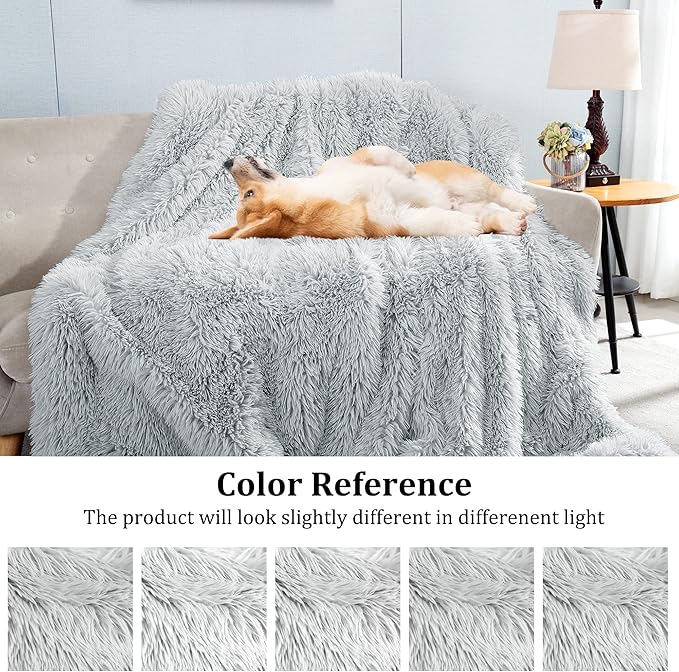 JONIYEAR Extra Large Decorative Fluffy Faux Fur Blanket Queen Size 80" x 90", Soft Luxury Lightweight Furry Blanket, Solid Cozy Shaggy Plush Thick Warm Fuzzy Blankets for Winter Bed Couch, Grey
