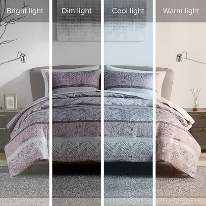 Comfort Spaces Purple Queen Comforter Set - 7 Pieces Trendy Modern Jacquard Bedding Sets with Sheets, All Seasons Skin-Friendly, Lightweight & Soft Microfiber Queen Bed Set, Shams, Queen