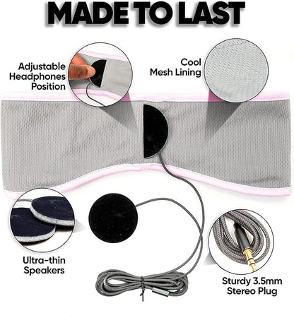 CozyPhones Sleep Headphones - Over Ear Headphones from Ultra Thin Cool Mesh Wired for Side Sleepers, Meditation, Running, Laptop, and Phone - Pink Lycra
