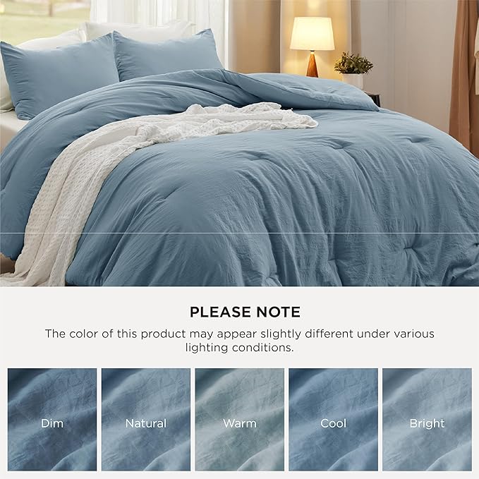 Bedsure California King Comforter Set, Dusty Blue Soft Prewashed Bedding for All Seasons, 3 Pieces GentleSoft™ Bed Set, 1 Lightweight Comforter (104"x96") and 2 Pillowcases (20"x36")