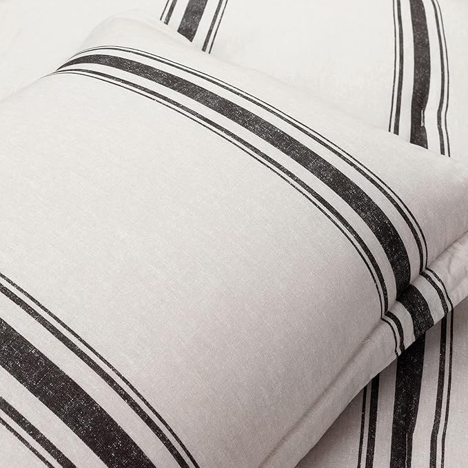 Lush Decor Farmhouse Stripe Reversible Cotton Comforter Set, 3 Piece Set, King, Black - Cozy Farmhouse Bedding Set - Rustic Decor - Striped Comforter - Modern Farmhouse Bedroom Decor