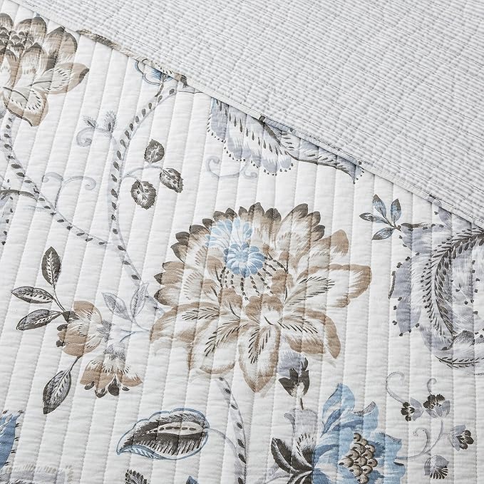 Levtex Home - Maileen Neutral Blue - Throw - Floral - Taupe Blue and Cream - Throw (50x60in.) - Cotton