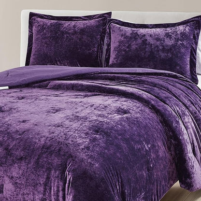 Luxury Velvet Queen Comforter Set, 3 Pieces Reversible Comforters Queen Size with 2 Pillow Shams, Brushed Solid Microfiber Back, All Season Cozy, Soft, Warm, Lightweight (Purple，90x90 Inch)