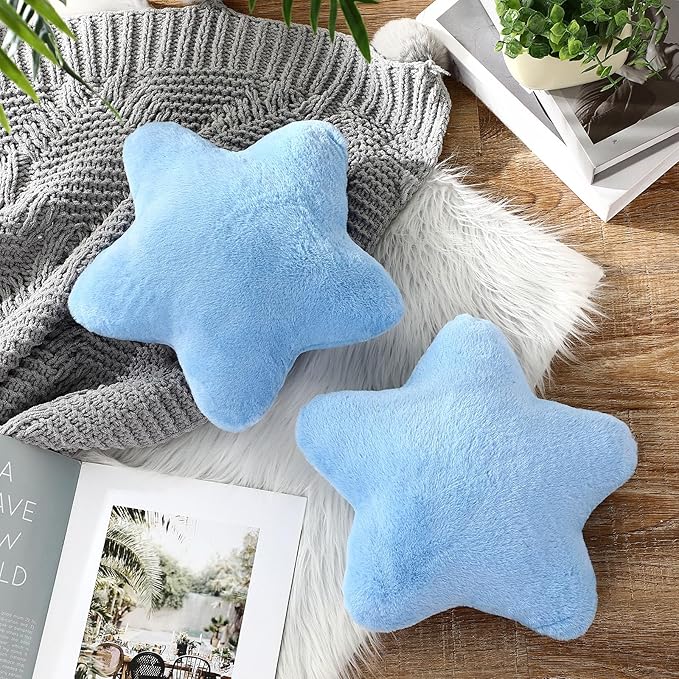 2 Pcs 11 Inch Star Pillow Decorative Star Shaped Throw Pillow Gift Cute Aesthetic Soft Plush Floor Cushions Room Decor for Bedroom Living Room Sofa Bed(Blue)