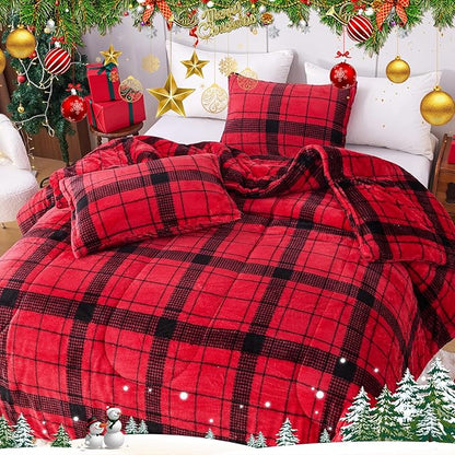 YIYEA Christmas Fluffy King Size Comforter Set, Luxury Faux Fur Comforter, Ultra Soft Plush Fuzzy Velvet Bedding Comforter Sets for Fall Winter, Cozy Warmth, No Shedding, 3PC, King