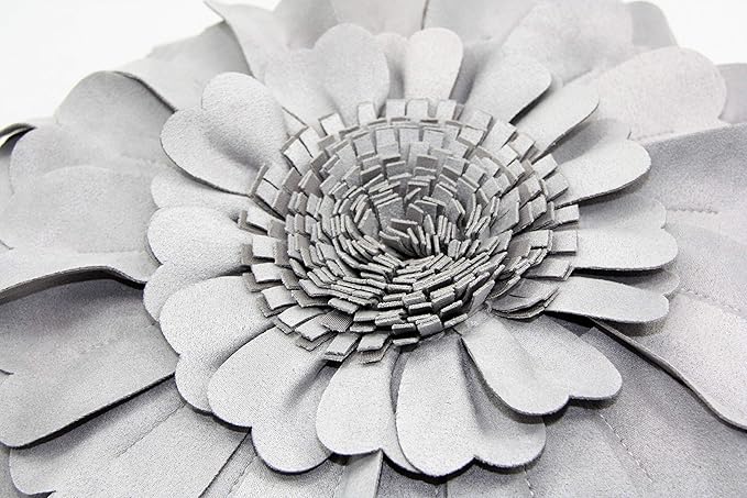 Contempo Lifestyles 3D Round Throw Pillow - Sweetheart Flower Pillow, Grey, 13 Inch