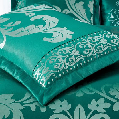 Chezmoi Collection 7-Piece Jacquard Floral Comforter Set (King, Green/Silver)