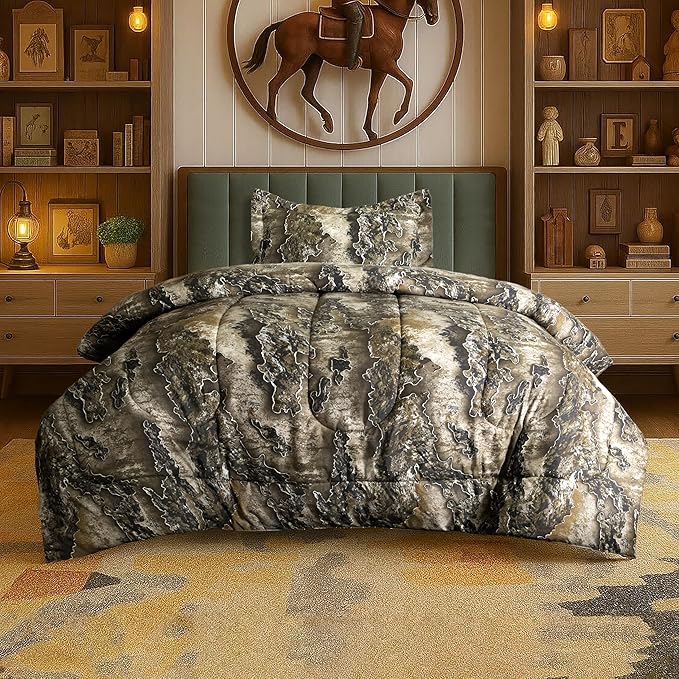 VISI-ONE Realtree Excape Camo Comforter Set Twin Size 2 Piece - Soft Lightweight Microfiber Kids Teens Bedding Machine Washable - Rustic Camp Lodge Cabin Decor for Young Nature Lovers