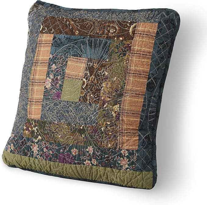 Donna Sharp Throw Pillow - Cabin Raising Pine Cone Lodge Decorative Throw Pillow with Patchwork Pattern - Square