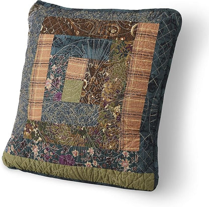 Donna Sharp Throw Pillow - Cabin Raising Pine Cone Lodge Decorative Throw Pillow with Patchwork Pattern - Square