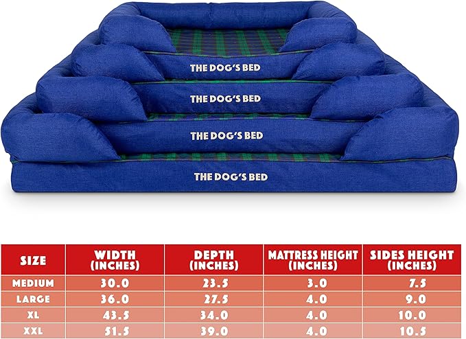 The Dog’s Bed Orthopedic Memory Foam Dog Bed with Bolsters, Oxford Fabric, Black Watch Tartan, L