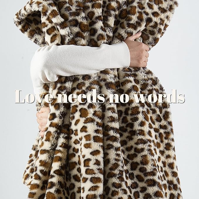 JONIYEAR Cozy Plush Brown Cheetah Faux Rabbit Fur Blanket Twin Size 60" x 70",Oversized Thick Fuzzy Leopard Lap Blankets for Women, Soft Fluffy Animal Printed Warm Shaggy Blanket for Winter, Beige