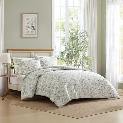 Laura Ashley - King Comforter Set, Super Soft Cotton Bedding with Matching Sham, Botanical Design, Vintage Bed Essentials (Bramble Floral Pink, King)