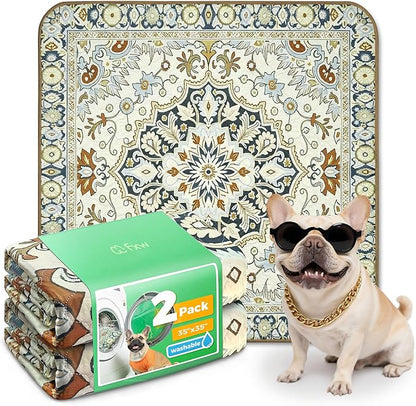 FXW Washable Pee Pads for Dogs, Puppy Pads with Super Absorbent, Specifically Designed for Potty Training, 35" Square, Boho Beige, 2 Packs