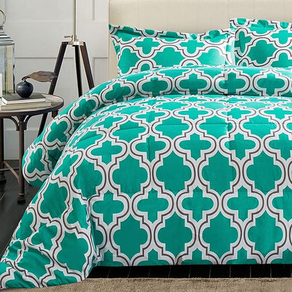Superior Trellis Comforter Set with Pillow Shams, Luxurious & Soft Microfiber with Down Alternative Fill, Contemporary Geometric Trellis Design - Twin/Twin XL Bedding Set, Teal