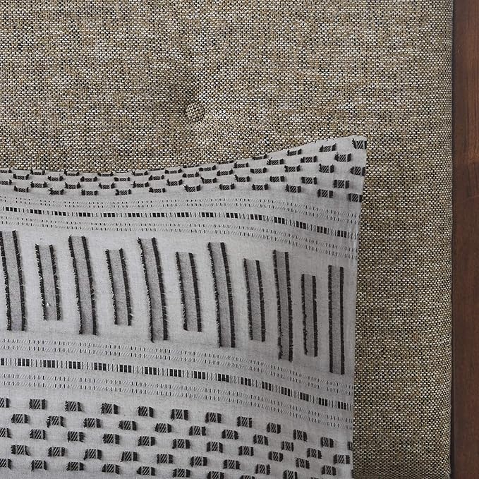 INK+IVY Rhea 100% Cotton Duvet Set Mid Century Modern Boho Design, All Season Comforter Cover Bedding Set, Matching Shams, King/Cal King, Geometric Clipped Jacquard Grey 3 Piece