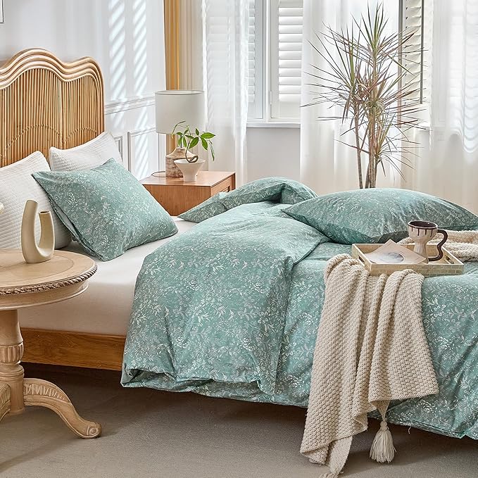 Sage Green Comforter Set Washable for Bedroom Twin XL Boho Floral Quilted Comforter Set for Girls, Women, Men Warm Durable Bedding Set for All Seasons, 68''x90''