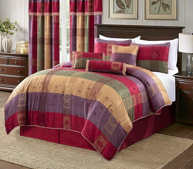 Chezmoi Collection 7-Piece Floral Jacquard Patchwork Woven Comforter Set, King