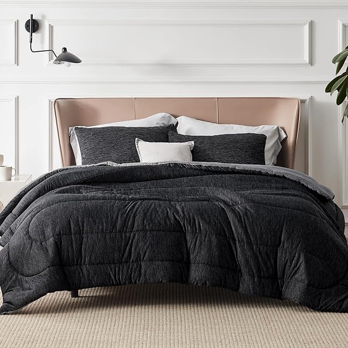 Bedsure Full Comforter Set - Cooling and Warm Bed Set, Charcoal Black Reversible Bedding for All Season, 3 Pieces, 1 Full Size Comforter (82"x88") and 2 Pillow Cases (20"x26")