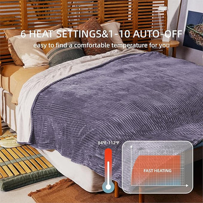 Heated Blanket Queen Size 84"x90",ETL Certification-10 Heating Levels Electric Blanket&1-10 Hour Auto Off,Heating Blanket with Dual Controller(Purple)