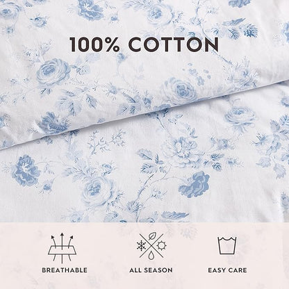 Laura Ashley - Twin Comforter Set, Soft & Reversible Cotton Bedding with a Smooth Feel, Medium Weight for Year Round Comfort, 2 Piece Bed Set with Matching Pillowcase (Belinda Blue)