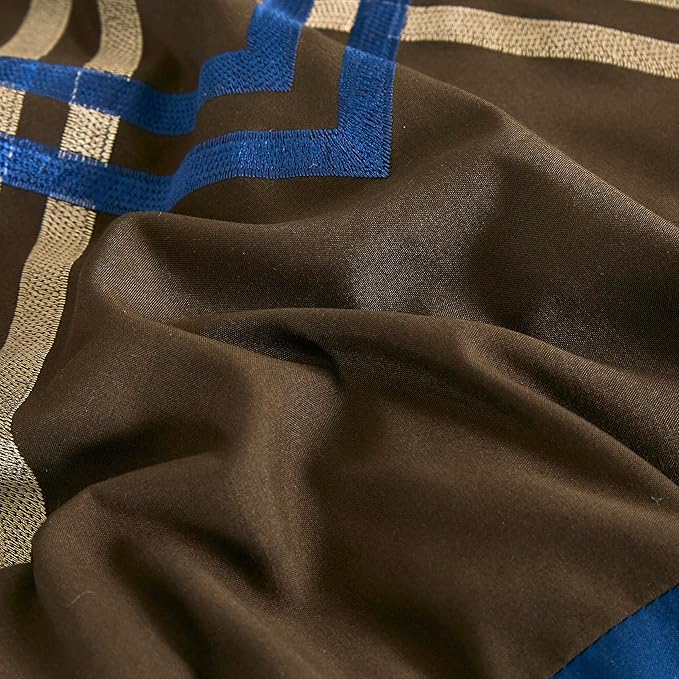 Chezmoi Collection Arden 7-Piece Modern Pleated Stripe Embroidered Zigzag Bedding Comforter Set (Full, Coffee/Brown/Navy/White)