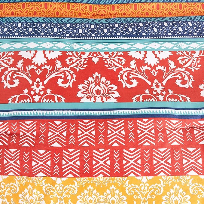 Chezmoi Collection Amara 3-Piece Boho Stripe Queen Comforter Set - Floral Colorful Bohemian Printed Microfiber Lightweight Bedding Set
