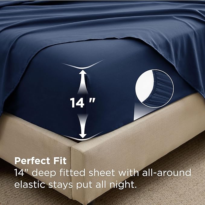Bedsure 7 Pieces Queen Comforter Set Premium Series, Hotel Luxury Soft Bed in a Bag, Goose Down Alternative, Safe for Sensitive Skin Bedding Comforter All Season Medium Warmth, Navy Blue Queen Size