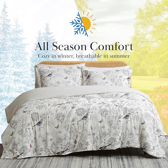 Southshore Fine Living, Inc. 2-Piece Twin Size Comforter Set, Floral Comforter Set Twin XL with Pillow Sham, Artistic Birds and Flowers, Down Alternative, XL/Twin Bedding Set, Bayberry