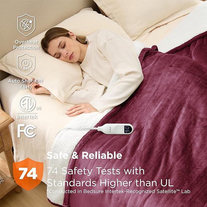 Bedsure Electric Blanket Full Size - Soft Flannel Heated Blanket, Fast Heating with 10 Time Settings & 6 Heat Settings, Warm Gift for Grandma (72x84 inches, Red)