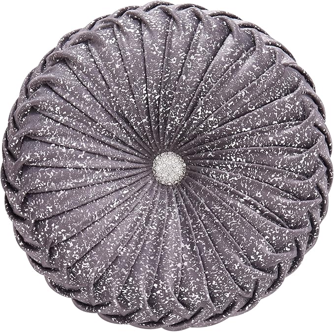 EUCIOR Round Throw Pillows,Grey Pillows,Gray and Silver Pillows,Grey Decorative Pillow,Pumpkin Pleated Handmade Gray Round Velvet Decorative Pillow for Sofa Bedroom Livingroom(Silver-Gray)