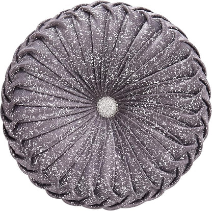 EUCIOR Round Throw Pillows,Grey Pillows,Gray and Silver Pillows,Grey Decorative Pillow,Pumpkin Pleated Handmade Gray Round Velvet Decorative Pillow for Sofa Bedroom Livingroom(Silver-Gray)