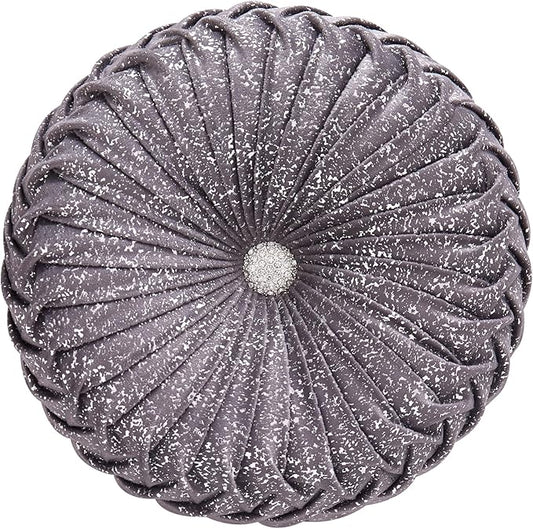 EUCIOR Round Throw Pillows,Grey Pillows,Gray and Silver Pillows,Grey Decorative Pillow,Pumpkin Pleated Handmade Gray Round Velvet Decorative Pillow for Sofa Bedroom Livingroom(Silver-Gray)