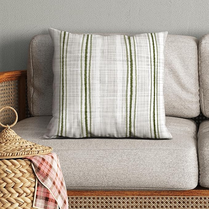 Americanflat 18x18 Throw Pillow with Sewn-in Insert - All-in-One Decorative Pillows - No Cover Needed - Soft and Durable Cushion for Bed or Sofa - Polyester - Green and White
