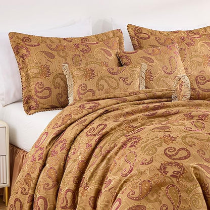Chezmoi Collection Adelle 7-Piece Paisley Jacquard Embroidered Comforter Bedding Set, King Size