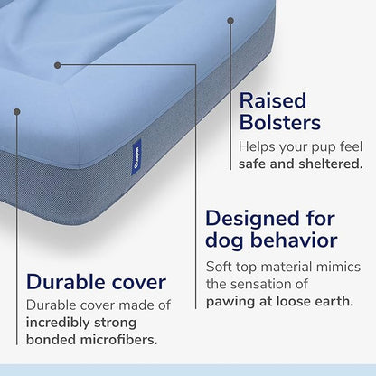 Casper Dog Bed, Plush Memory Foam, Large, Blue, 35.0"L x 45.0"W x 7.0"Th