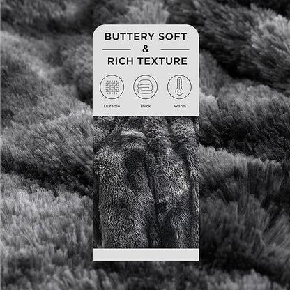 Bedsure GentleSoft Fluffy Tie Dye Black Blankets Queen Size for Bed, Thick Sherpa Faux Fur Fleece Fuzzy Plush Winter Warm Soft Queen Blankets, Black Bedroom Decor Cozy Gifts for Women Men, 90x90