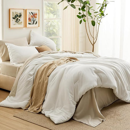 Bedsure King Size Comforter Set - 7 Pieces White King Bedding Set for All Seasons, Boho Contrasting Design Bed in a Bag with Comforter, Sheets, Pillowcases & Shams