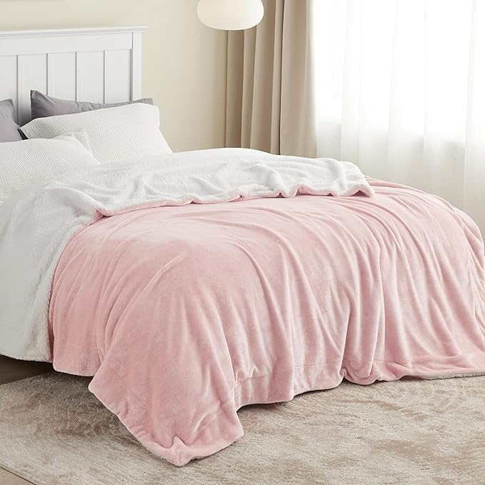 Bedsure GentleSoft Sherpa Fleece Blankets King Size for Bed - Thick and Warm Throw for Women and Girls, Soft Fuzzy Plush King Blanket for Winter, Room Home Decor, Non-Heated, Pink, 108x90 Inches